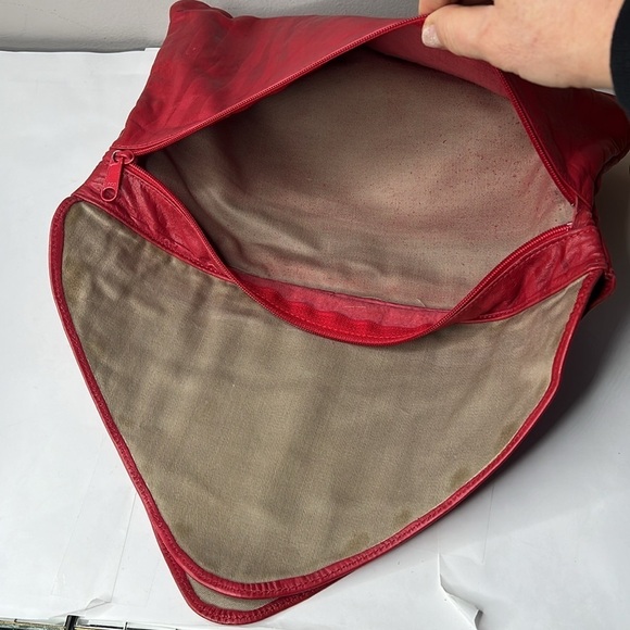 Red Soft Leather Double Compartment Vintage Clutch Bag - Picture 8 of 12
